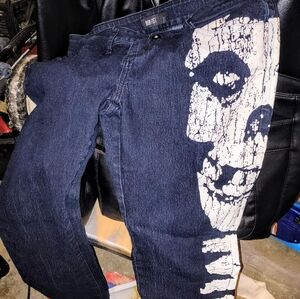 Iron Fist Navy Jeans with White Skull Art